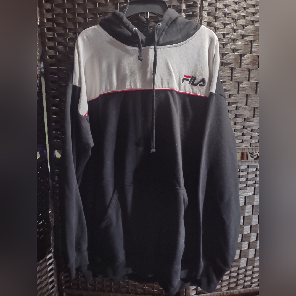 Fila Men's Big & Tall Classic Pullover Hoodie Black White  5XL